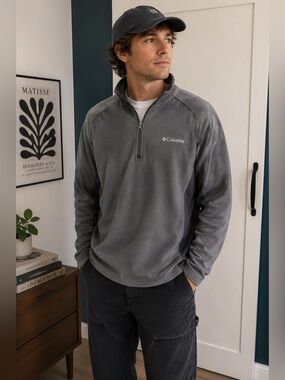 Columbia Charcoal Quarter-Zip Fleece Jacket‎ XL Ski/snowboard/hiking/outdoor